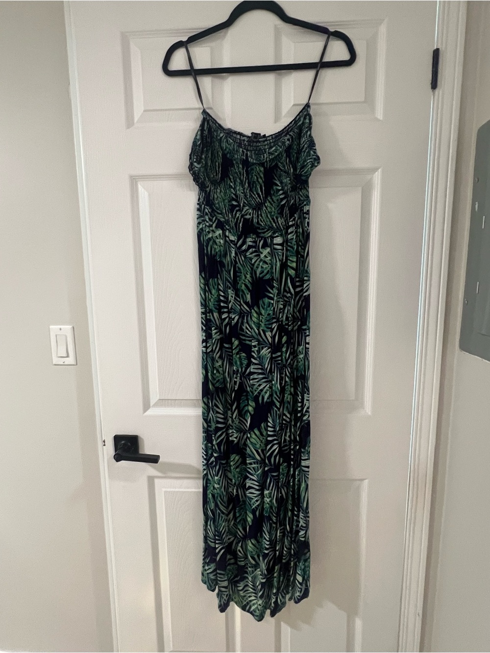 Tropical Leaf Navy Blue & Green Maxi Dress